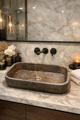 Lavinio Brown Curved | Marmor-Waschbecken – Ansicht 2